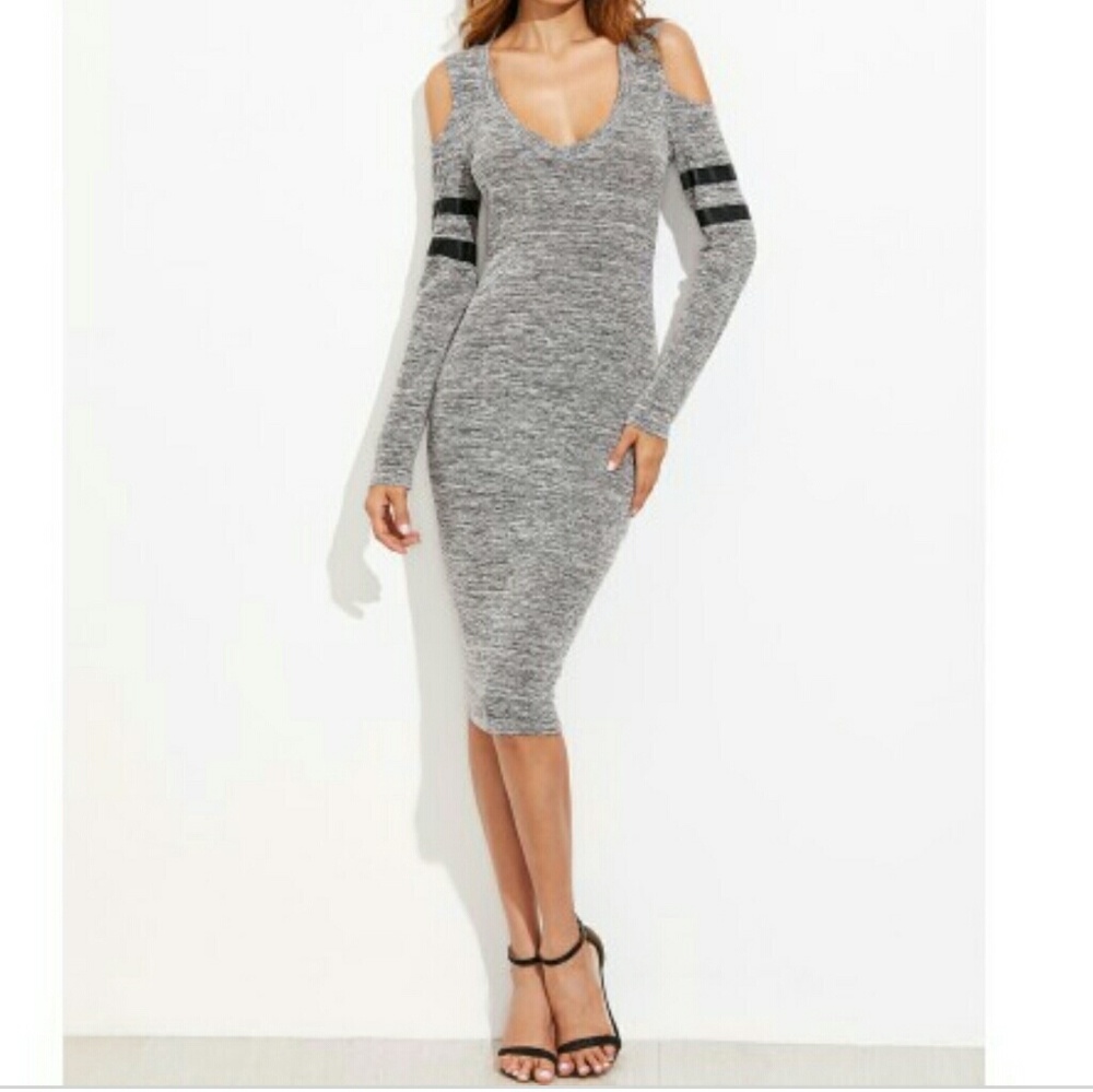 Grey marled cold shoulder midi dress NWOT